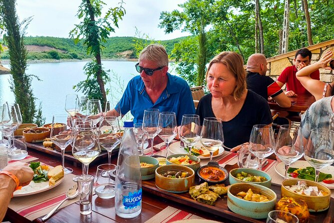 Vineyards, Albanian Wine Tasting & Boat Tour from Tirana/Durres - Tasting local wine with Albanian appetizers